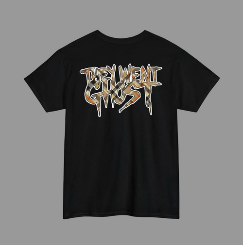 Black t-shirt with graphic text design